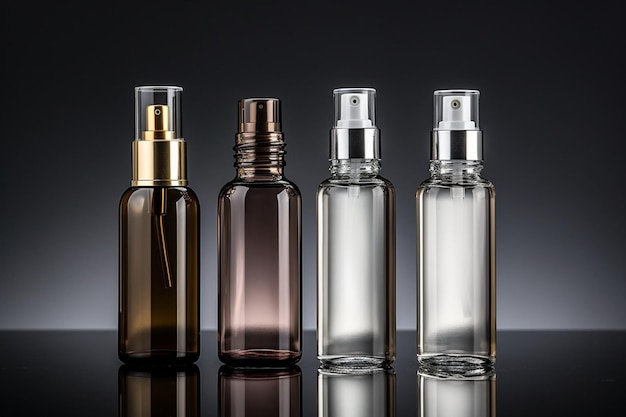 Generative AI Arious bottles roller bottles spray bottles made of glass and metal for cosmetics