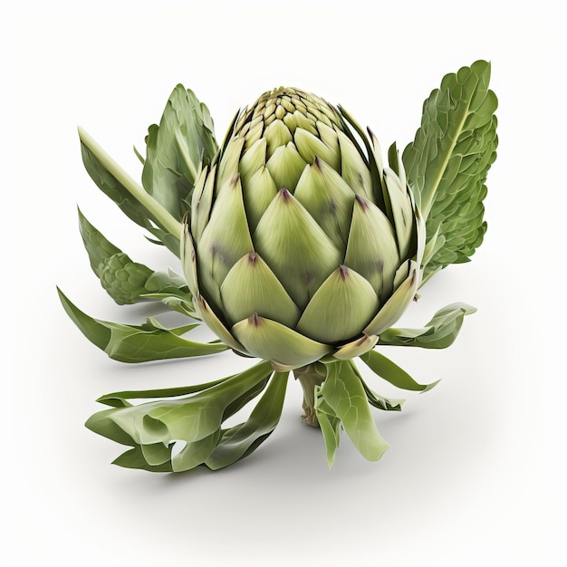 Generative AI Artichoke isolated on white background macro photorealistic illustration agricultural