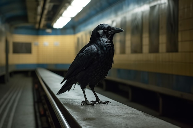 A generative AI artwork of a crow in a subway