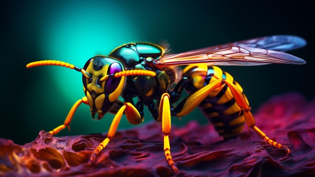 Generative AI Asian Giant Hornet neon Color illustration photo