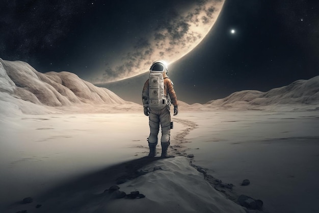 Generative ai astronaut exploring planet watching outer space