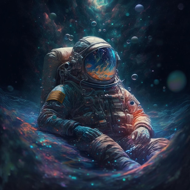 Generative ai astronaut floating zero gravity in outer space Discovery exploration concept