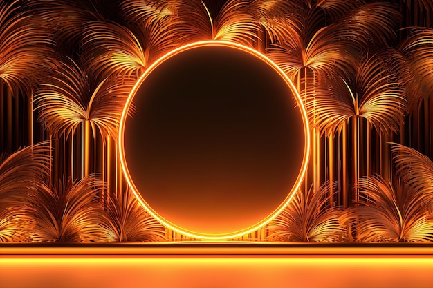 Generative AI backdrop for summer event digital design golden neon light Space for text Element design