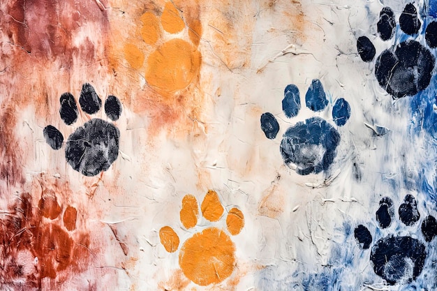 Photo generative ai background illustration of animal footprints on colorful background with copy space digital art