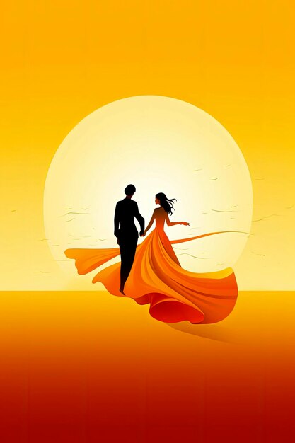 Generative ai background illustration of couple dancing in haute couture dress in minimalist illustration style