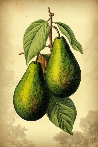 Генеративный AI Фоновая иллюстрация свежих авокадо в минималистском стиле Цифровое искусство Здоровое питание