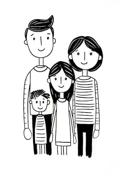 Photo generative ai background illustration of happy family with parents and children in minimalist illustration style digital art