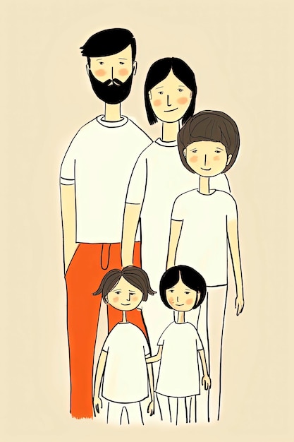 사진 미니멀리스트 일러스트레이션 스타일 디지털 아트로 부모와 자녀가 있는 행복한 가족을 보여주는 생성적 ai 배경 그림