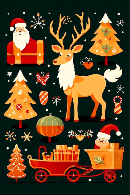 Генерирующая фоновая иллюстрация AI с типичными рождественскими мотивами на зимнем цветном фоне. Иллюстрация в минималистском стиле. Рождественские дни. Цифровое искусство.