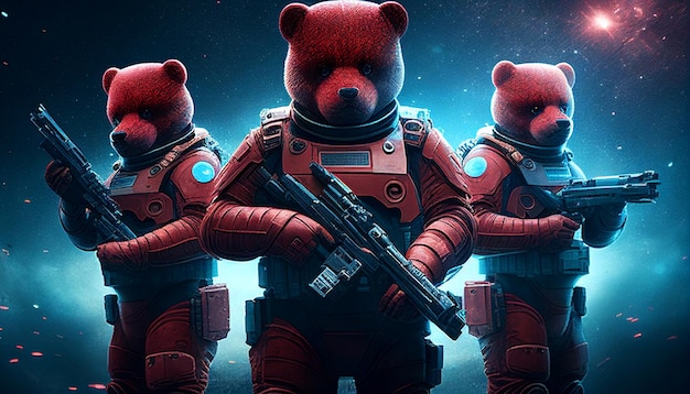 Generative AI bear soldier with gun