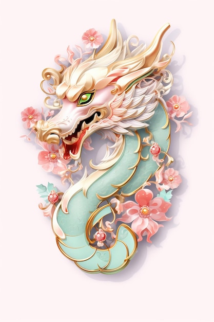 Generative AI beautiful colorful dragon brooch opal stone and golden color palette