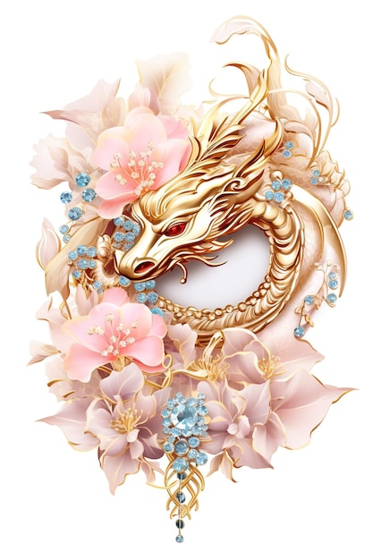 Generative AI beautiful colorful dragon brooch opal stone and golden color palette