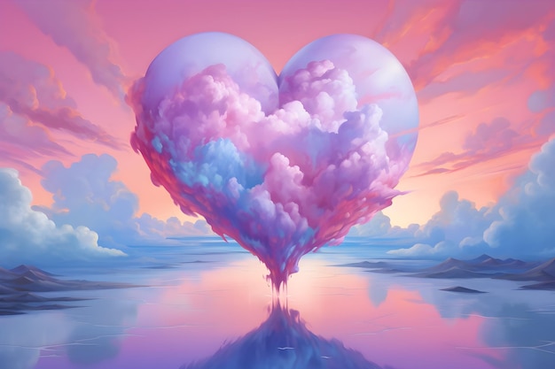 Generative AI Beautiful Colorful Valentine's Day Heart in the Clouds