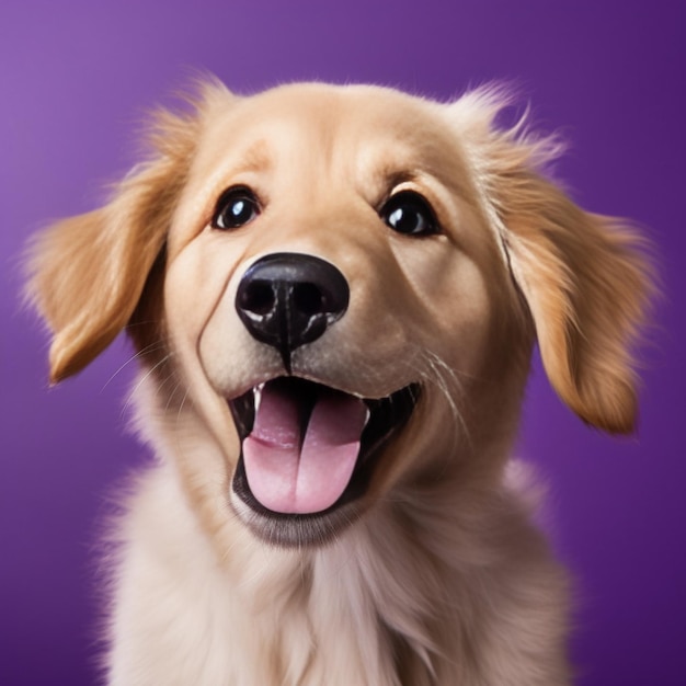 Generative ai beautiful golden retriever puppy dog isolated on purple background dog studio portr