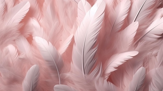 Generative AI Beautiful light pink closeup feathers photorealistic background Small pink feathers