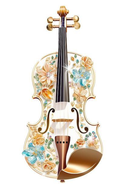 사진 아름다운 악기 바이올린 브로치 오팔 돌과 황금색 패이  바탕에 고립되어 있습니다.