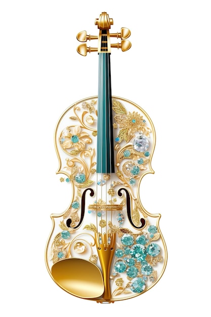 Generative AI beautiful musical instrument violin brooch opal stone and golden color palette