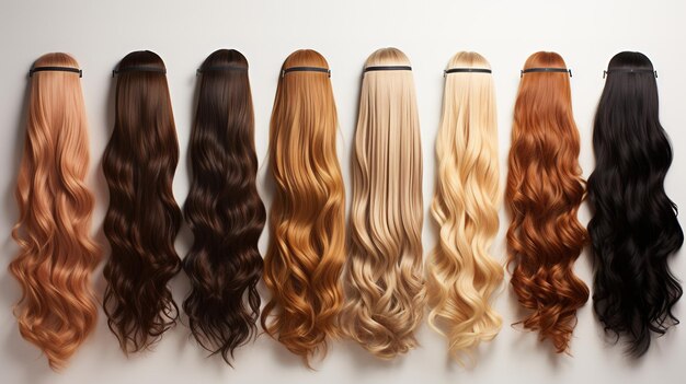 Photo generative ai beauty salon hair extensions different color samples