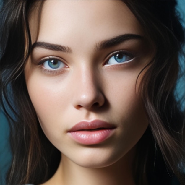 Photo generative ai beauty young woman close up portrait blueeyed brunette with perfect skin beautif