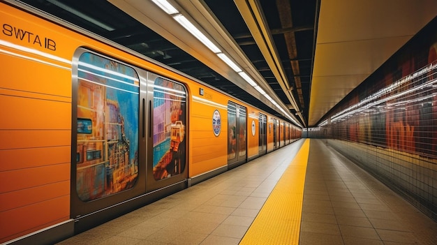 Generative AI billboard on a subway corridor wall