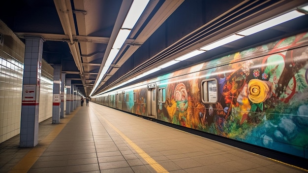 Generative AI billboard on a subway corridor wall