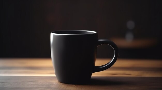 Generative AI Black ceramic cup setup in at home interior mug mock up blank