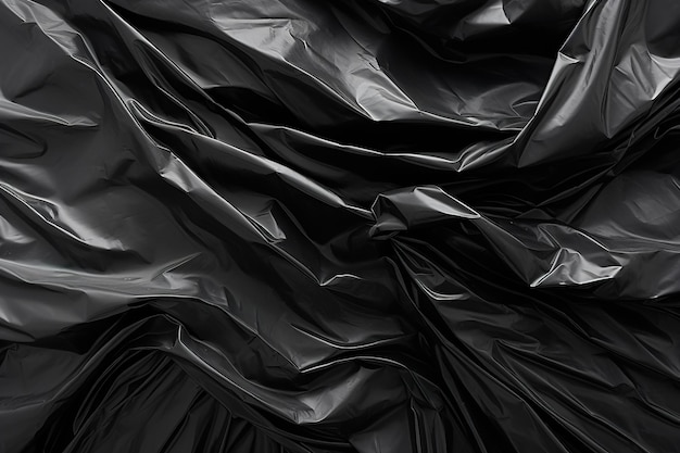 Generative ai Black crumpled plastic bag texture