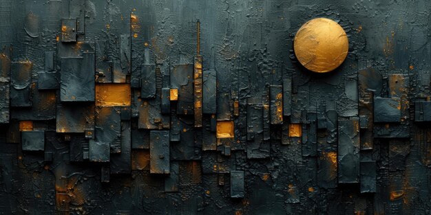 Generative AI Black and golden painted cityscape impasto textured style dark gothic landscape