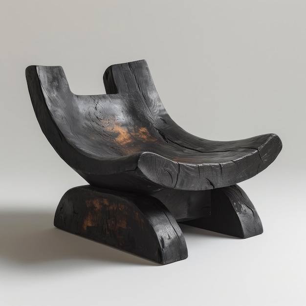 Generative AI Black wooden chair in wabi sabi Japanese style natural furniture design