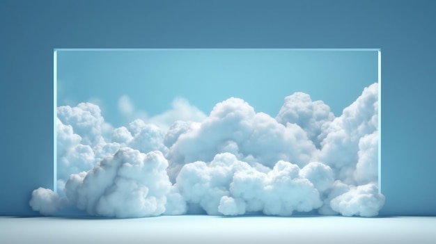 Photo generative ai blue fantastic 3d clouds on the floor sky and landscape gentle colors