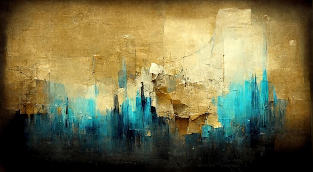 Generative AI Blue golden and black watercolor abstract painted background