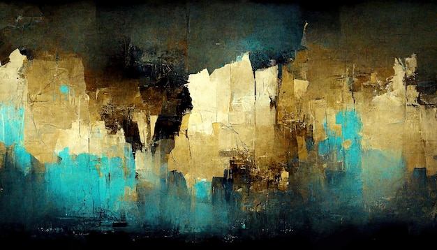 Generative AI Blue golden and black watercolor abstract painted background