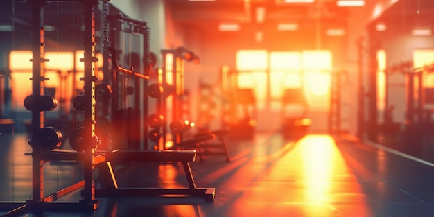 Generative AI Blurred gym interior background sport fitness equipment banner