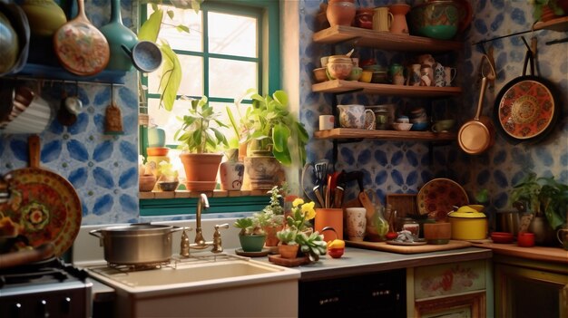 Generative AI Bohemian Bliss A Colorful and Eclectic Kitchen Design