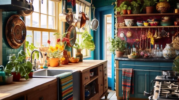 Generative AI Bohemian Bliss A Colorful and Eclectic Kitchen Design