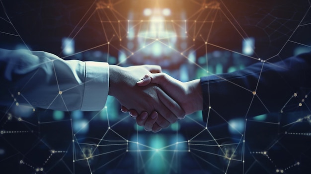 Generative AI business handshake on financial prosperity and money