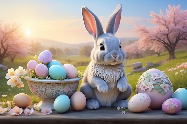 Generative AI Capturing Easters Charm with Serene Sunrises and Playful Bunnies