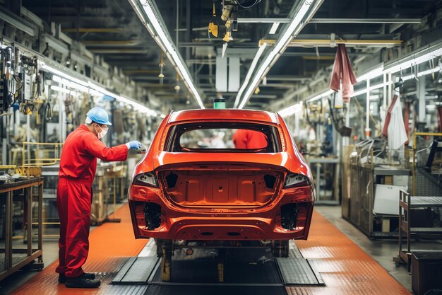 Photo generative ai car assembly at the plant