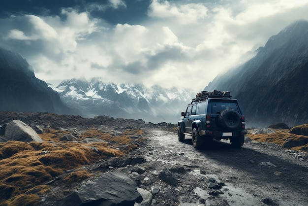 산악 지역을 탐험하는 자동차