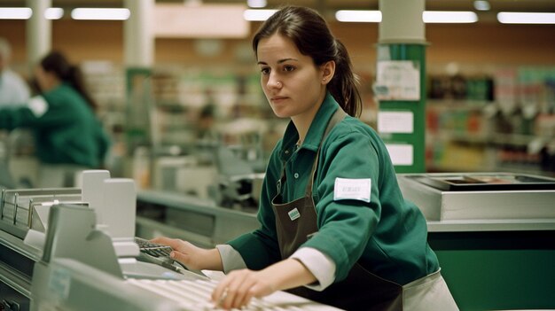 Photo generative ai cashier at the supermarket checkout