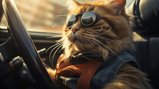 Генеративный ИИ кота за рулем автомобиля