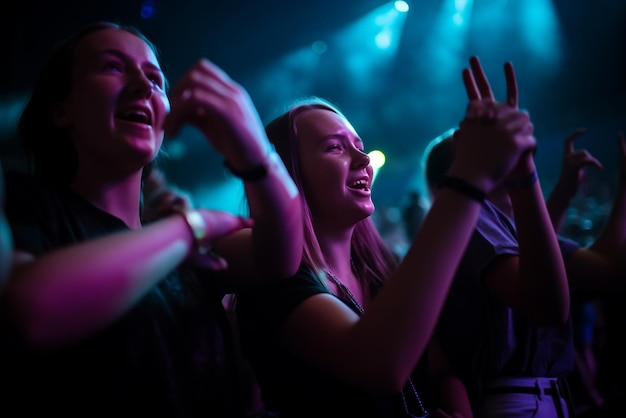 Generative ai cheering woman dancing enjoying performance concert