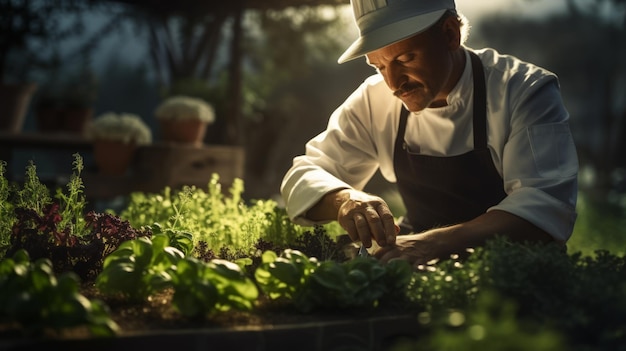 Generative AI A chef sourcing freshly harvested microgreens from a nearby farm for culinary creations