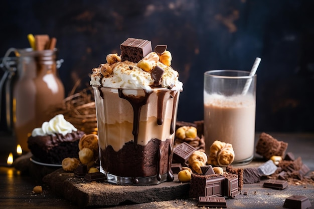 Generative ai Chocolate and donuts extreme milkshake with marshmallow