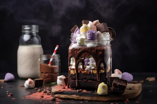 Generative ai Chocolate and donuts extreme milkshake with marshmallow