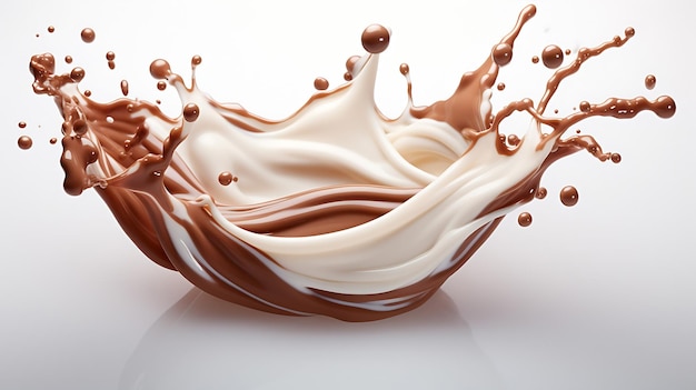 Photo generative ai chocolate milk splash on clean background