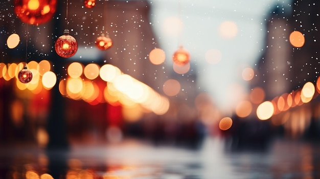 Generative AI Christmas fair blurred background winter street market in Europe