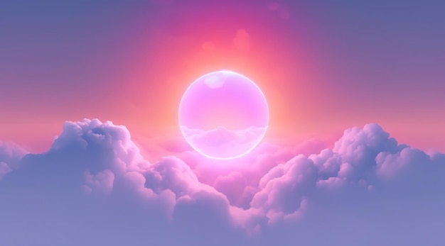 Generative AI circle shape glowing with neon light inside the soft colorful cloud