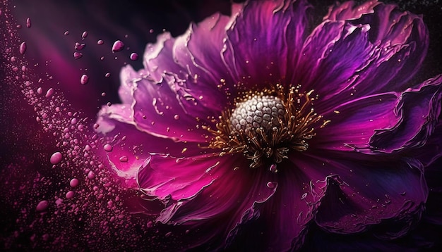 Генеративный ИИ Крупный план цветущих клумб удивительных пурпурных цветов на темном угрюмом фоне