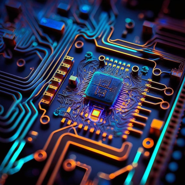 Foto generativo ai primo piano scheda a circuito elettronico integrato microchip